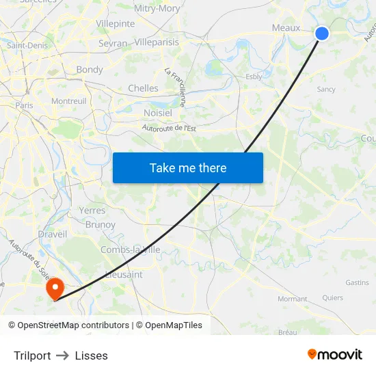 Trilport to Lisses map