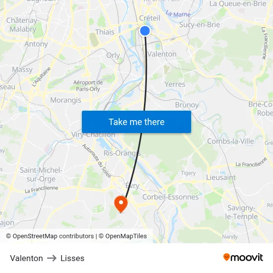 Valenton to Lisses map