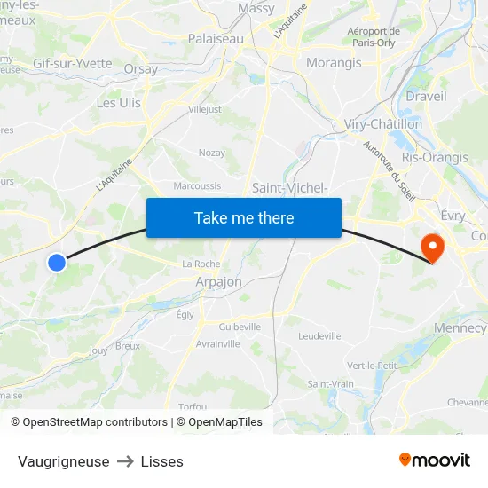 Vaugrigneuse to Lisses map