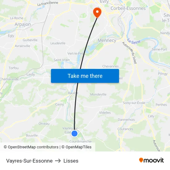 Vayres-Sur-Essonne to Lisses map