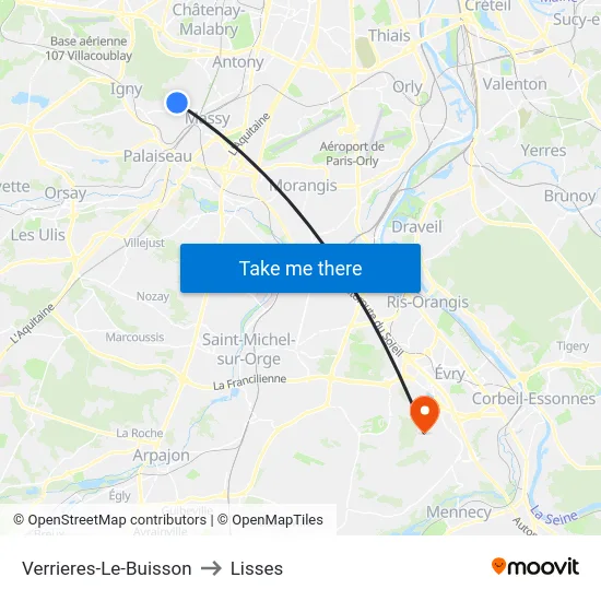 Verrieres-Le-Buisson to Lisses map