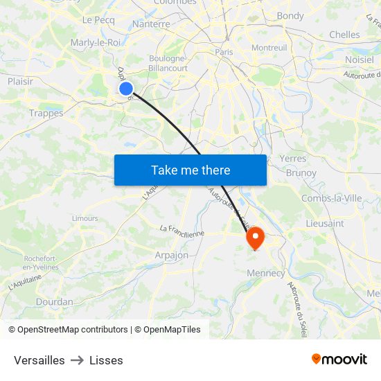 Versailles to Lisses map