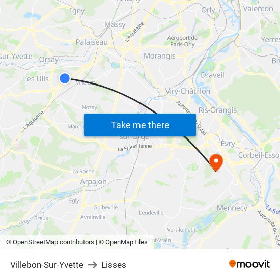 Villebon-Sur-Yvette to Lisses map