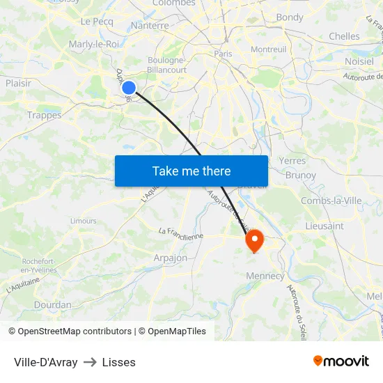 Ville-D'Avray to Lisses map