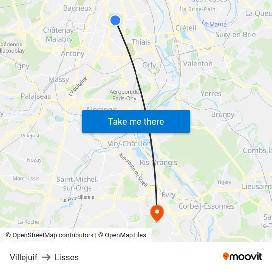 Villejuif to Lisses map
