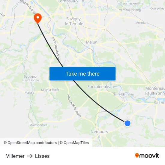 Villemer to Lisses map