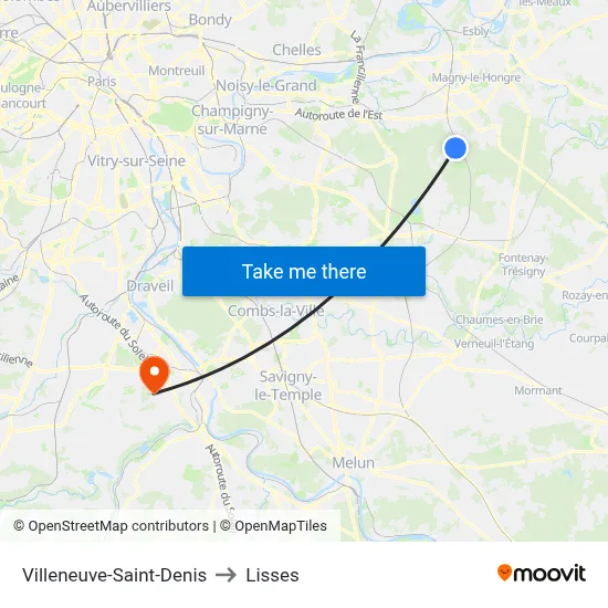 Villeneuve-Saint-Denis to Lisses map