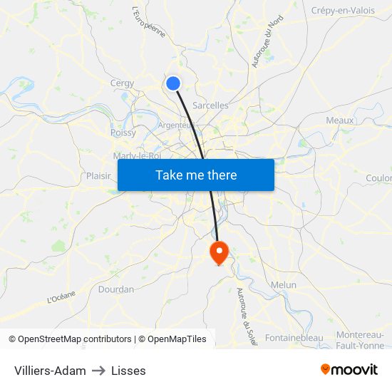 Villiers-Adam to Lisses map