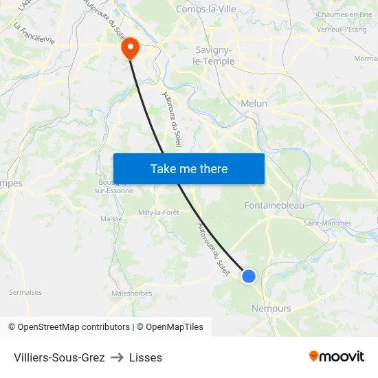 Villiers-Sous-Grez to Lisses map