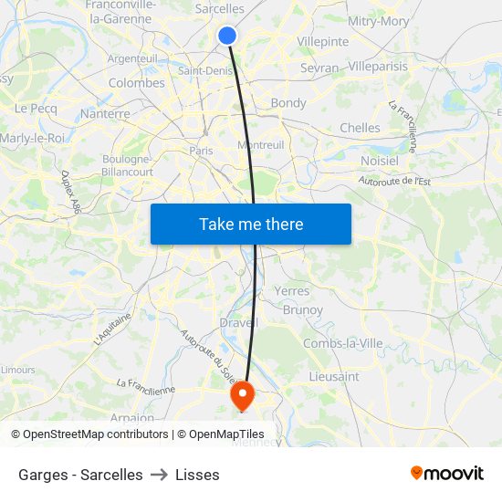 Garges - Sarcelles to Lisses map