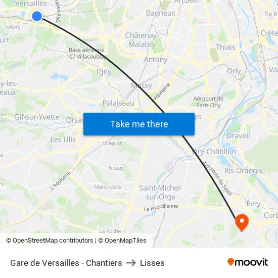 Gare de Versailles - Chantiers to Lisses map