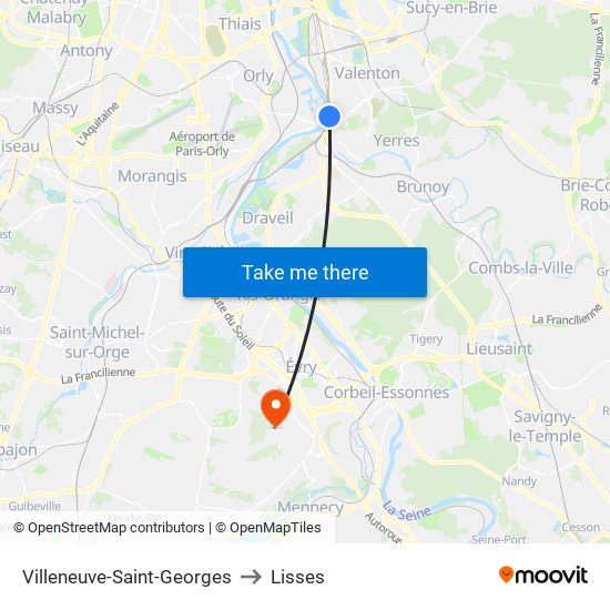 Villeneuve-Saint-Georges to Lisses map