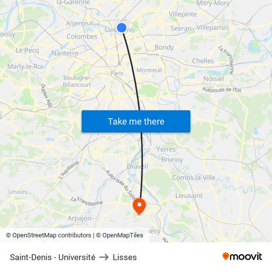 Saint-Denis - Université to Lisses map