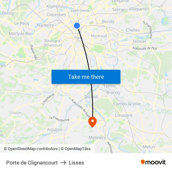Porte de Clignancourt to Lisses map