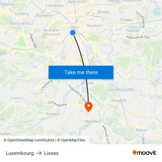 Luxembourg to Lisses map