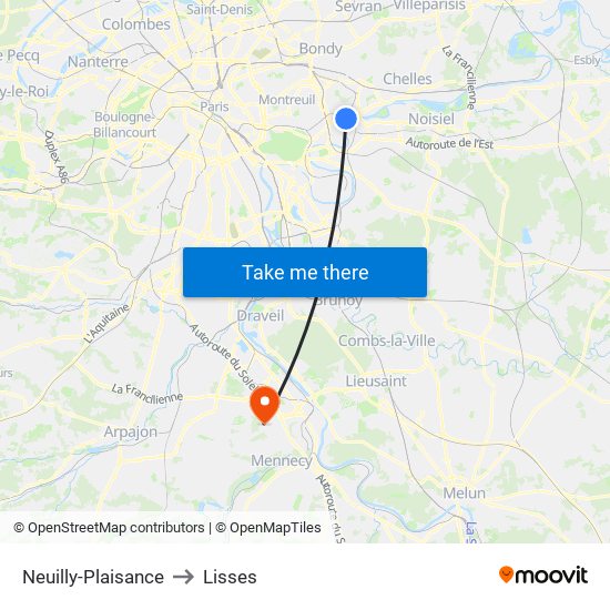 Neuilly-Plaisance to Lisses map