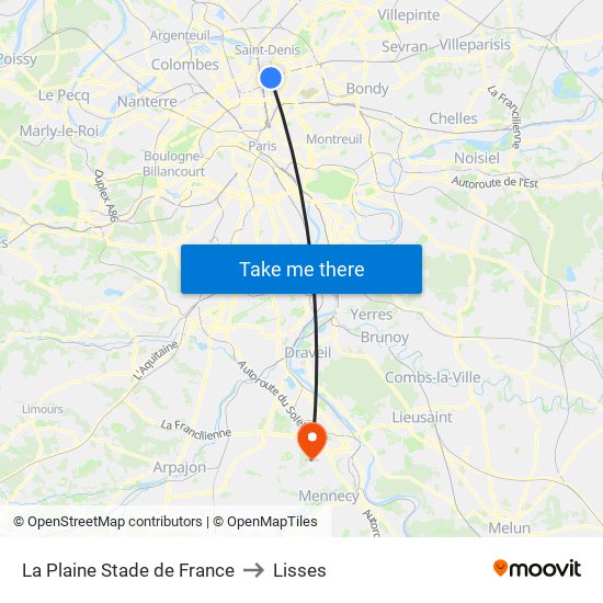 La Plaine Stade de France to Lisses map