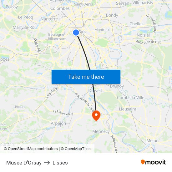 Musée D'Orsay to Lisses map