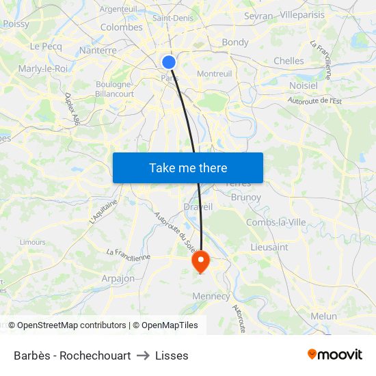 Barbès - Rochechouart to Lisses map