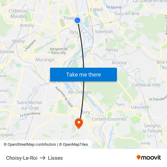 Choisy-Le-Roi to Lisses map
