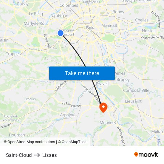 Saint-Cloud to Lisses map