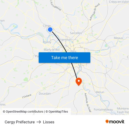 Cergy Préfecture to Lisses map