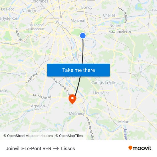 Joinville-Le-Pont RER to Lisses map