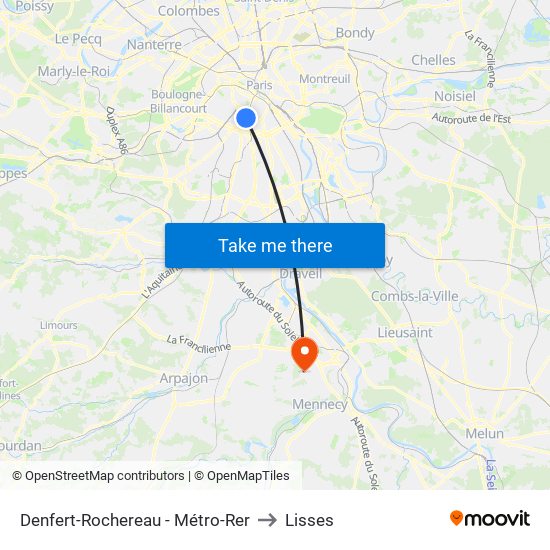 Denfert-Rochereau - Métro-Rer to Lisses map