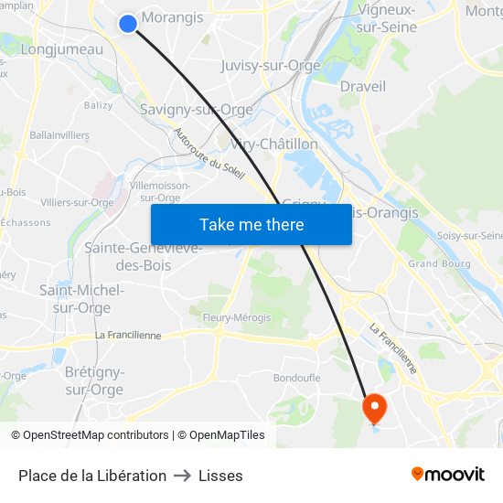Place de la Libération to Lisses map