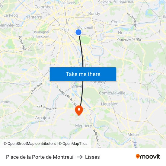 Place de la Porte de Montreuil to Lisses map