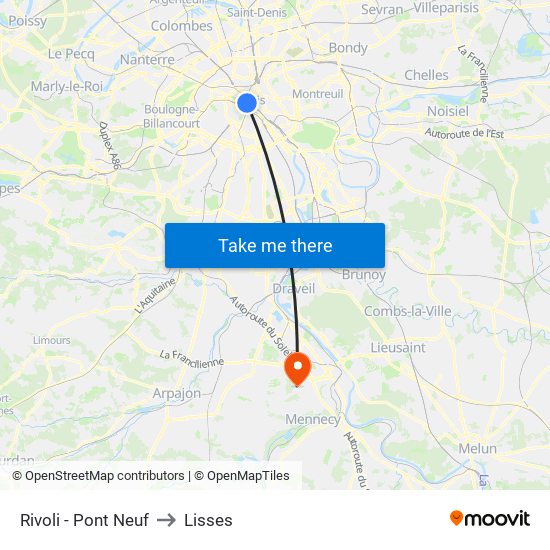 Rivoli - Pont Neuf to Lisses map