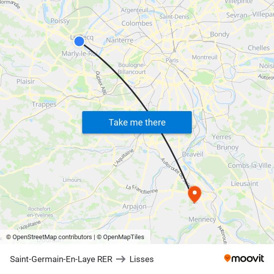 Saint-Germain-En-Laye RER to Lisses map