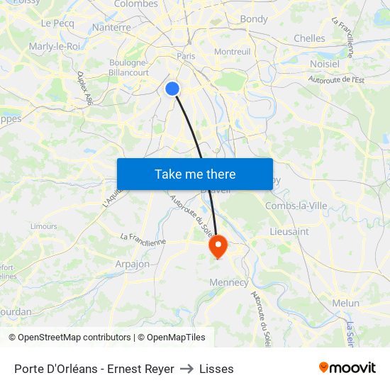 Porte D'Orléans - Ernest Reyer to Lisses map