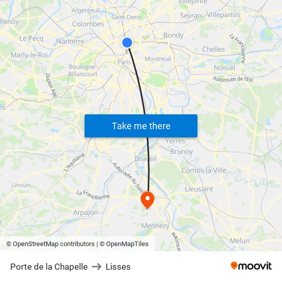 Porte de la Chapelle to Lisses map