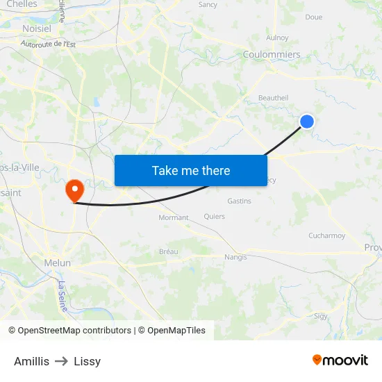 Amillis to Lissy map