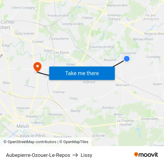 Aubepierre-Ozouer-Le-Repos to Lissy map