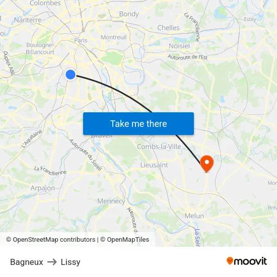 Bagneux to Lissy map