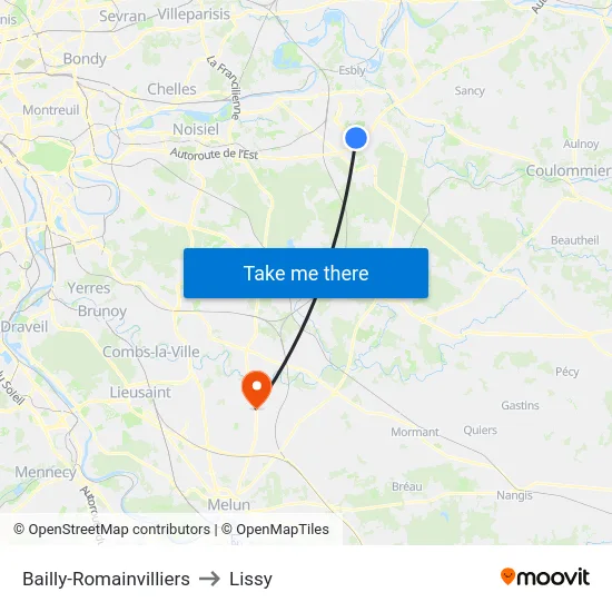 Bailly-Romainvilliers to Lissy map