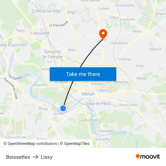 Boissettes to Lissy map