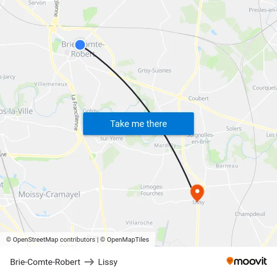 Brie-Comte-Robert to Lissy map