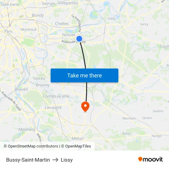 Bussy-Saint-Martin to Lissy map