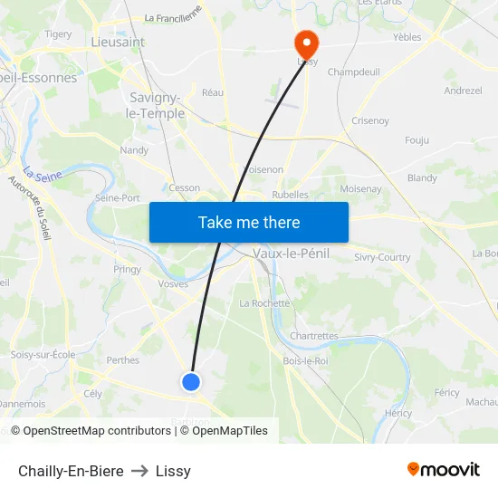 Chailly-En-Biere to Lissy map
