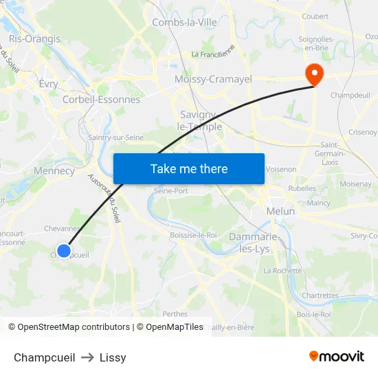 Champcueil to Lissy map