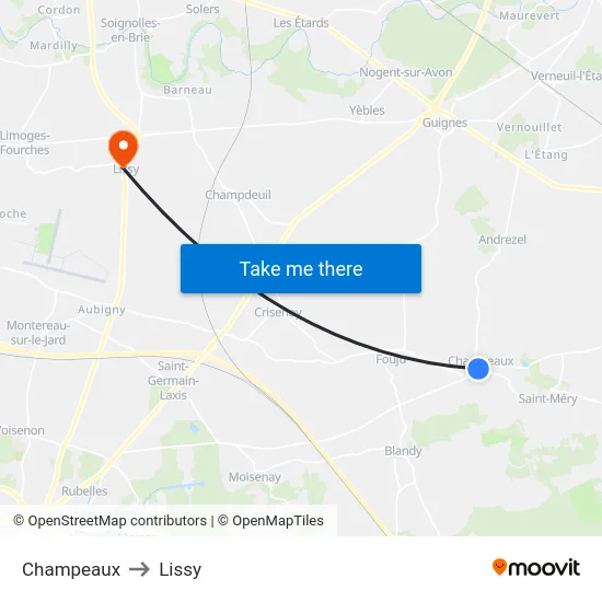 Champeaux to Lissy map