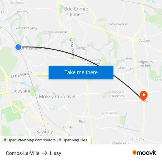 Combs-La-Ville to Lissy map