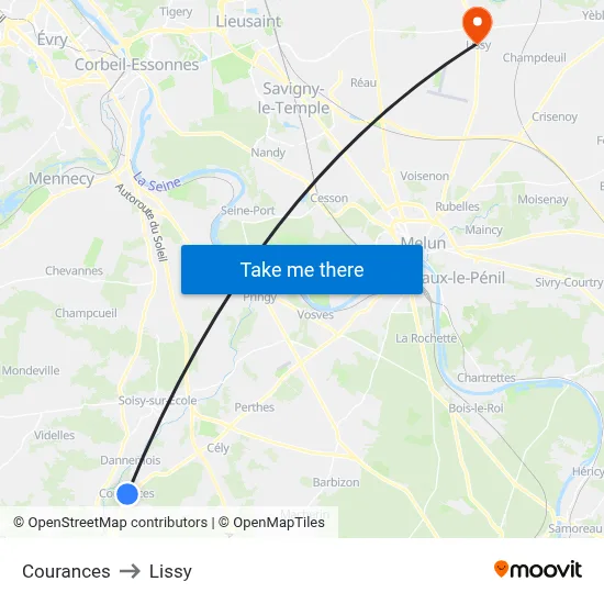 Courances to Lissy map