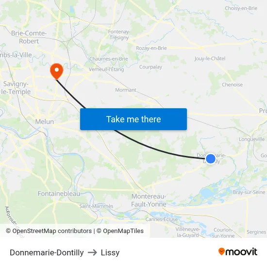 Donnemarie-Dontilly to Lissy map