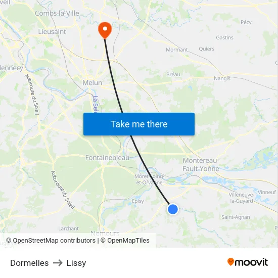 Dormelles to Lissy map