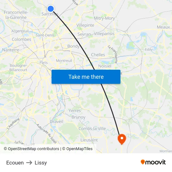 Ecouen to Lissy map
