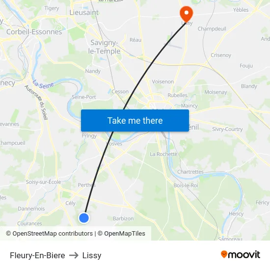 Fleury-En-Biere to Lissy map